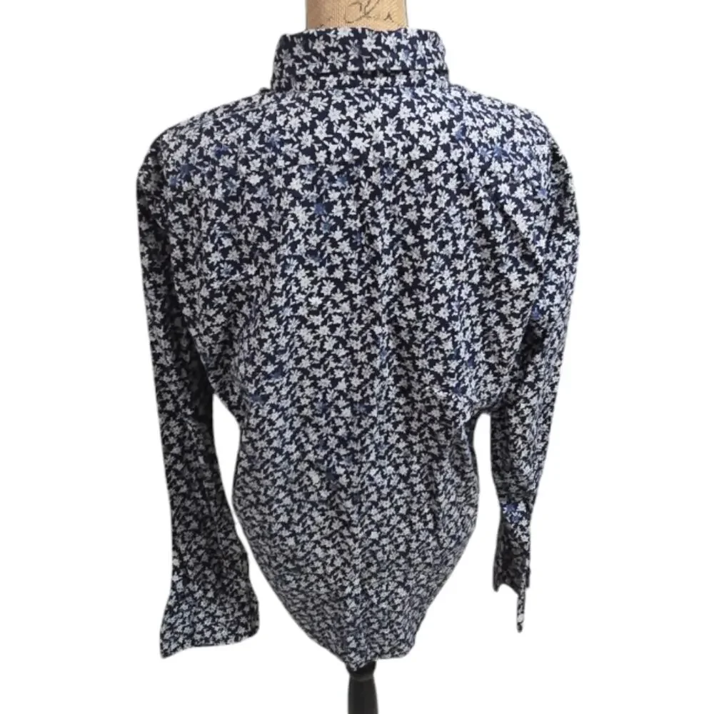 J. Crew Slim Fit Blue‎ & White Floral Men's Blue Buttoned up Shirt Size Large